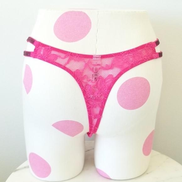 Victoria's Secret Very Sexy Pink Lace Rhinestone Crystal Strap Thong Panty NWT - Picture 4 of 12